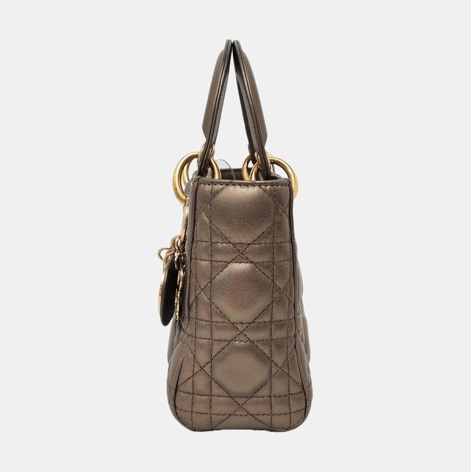 Lady Dior Mini Metal Copper Gold Cannage Lambskin Gold Hardware Chain Strap Pour femmes en vente