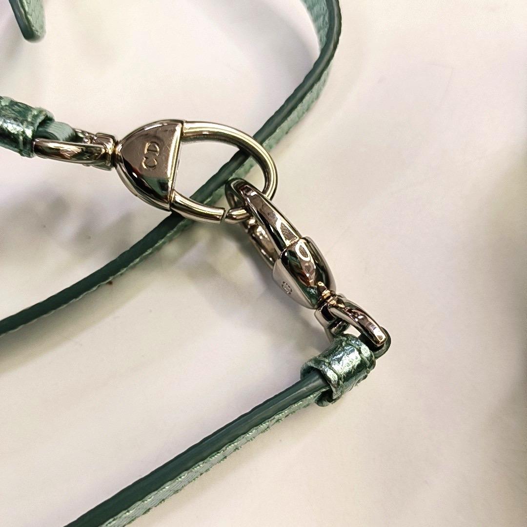 Lady Dior Mini Metallic Light Blue Leather Silver Hardware Chain Str For Sale 8
