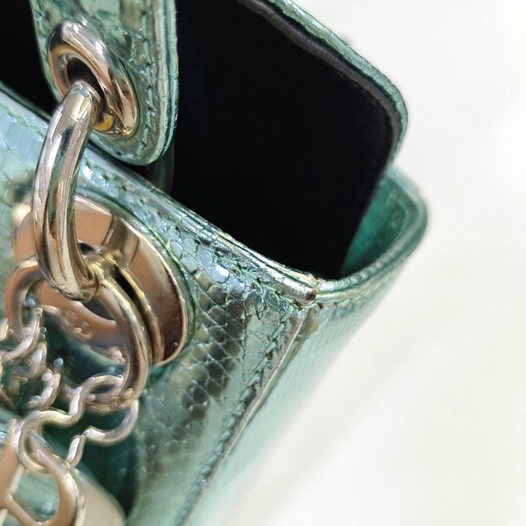 Lady Dior Mini Metallic Light Blue Leather Silver Hardware Chain Str For Sale 9