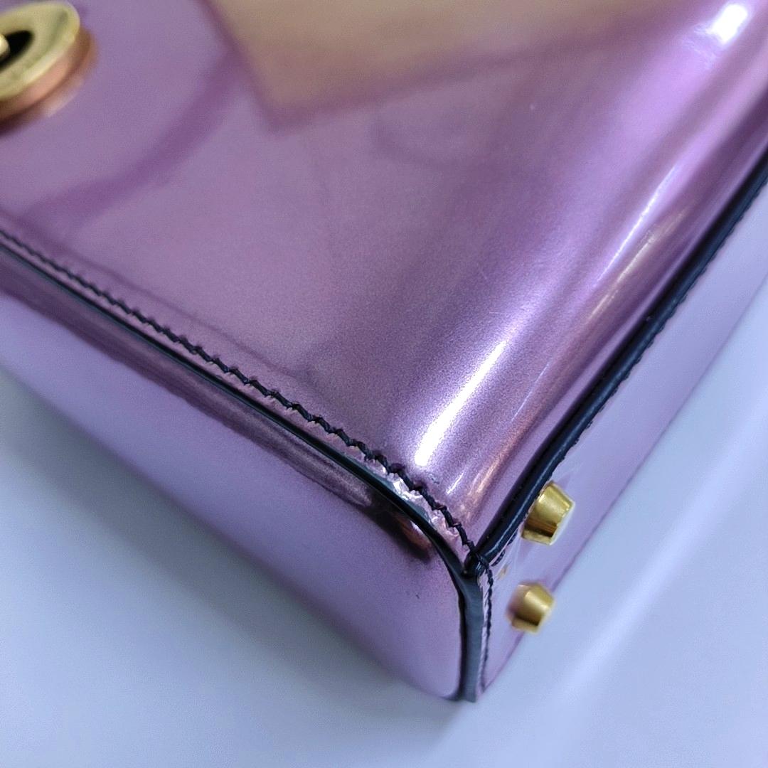 Lady Dior Mini Metallic Pink Cuir verni Gold Hardware Intérieur en daim 2018 en vente 6