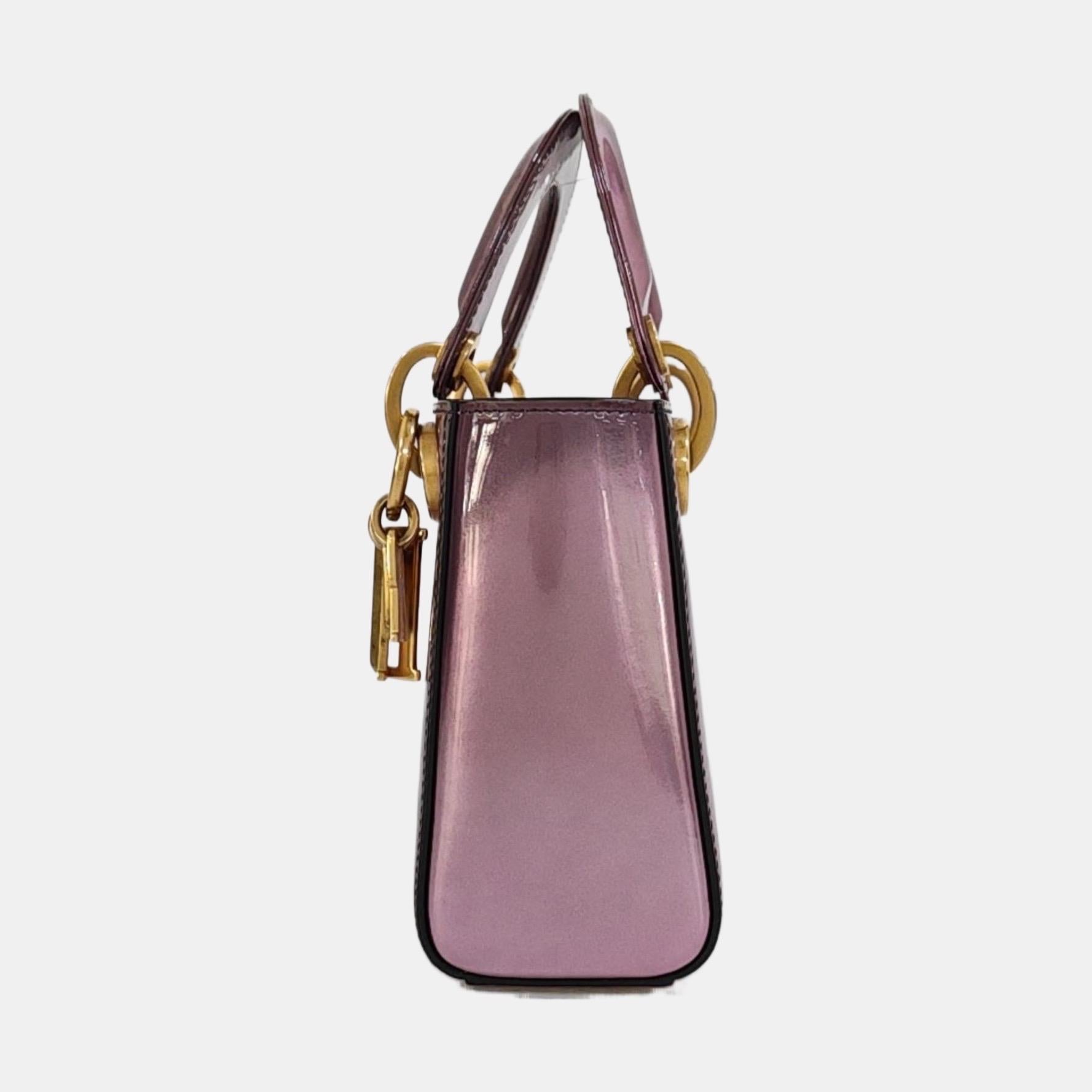 Lady Dior Mini Metallic Pink Cuir verni Gold Hardware Intérieur en daim 2018 en vente 10
