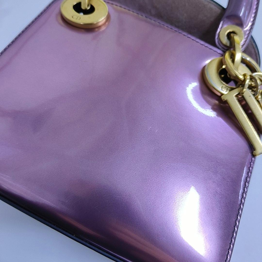 Lady Dior Mini Metallic Pink Cuir verni Gold Hardware Intérieur en daim 2018 en vente 1
