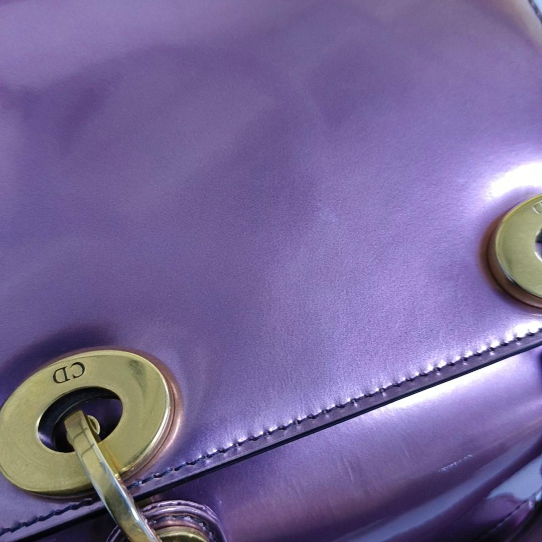 Lady Dior Mini Metallic Pink Cuir verni Gold Hardware Intérieur en daim 2018 en vente 4