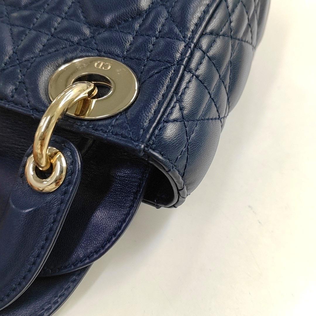 Lady Dior Mini Navy Lambskin Leather Gold Hardware Chain Strap For Sale 5