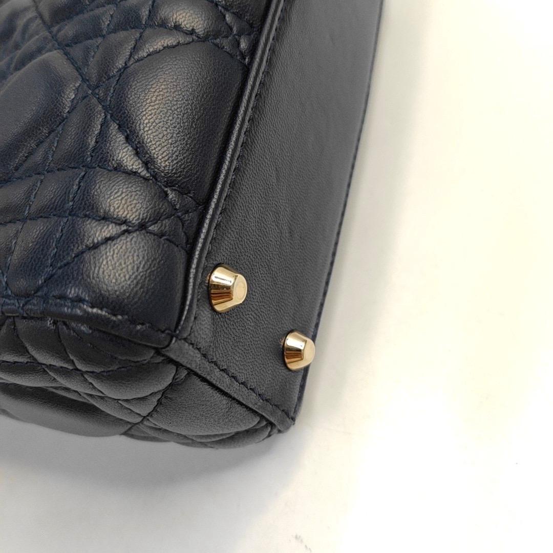 Lady Dior Mini Navy Lambskin Leather Gold Hardware Chain Strap For Sale 6