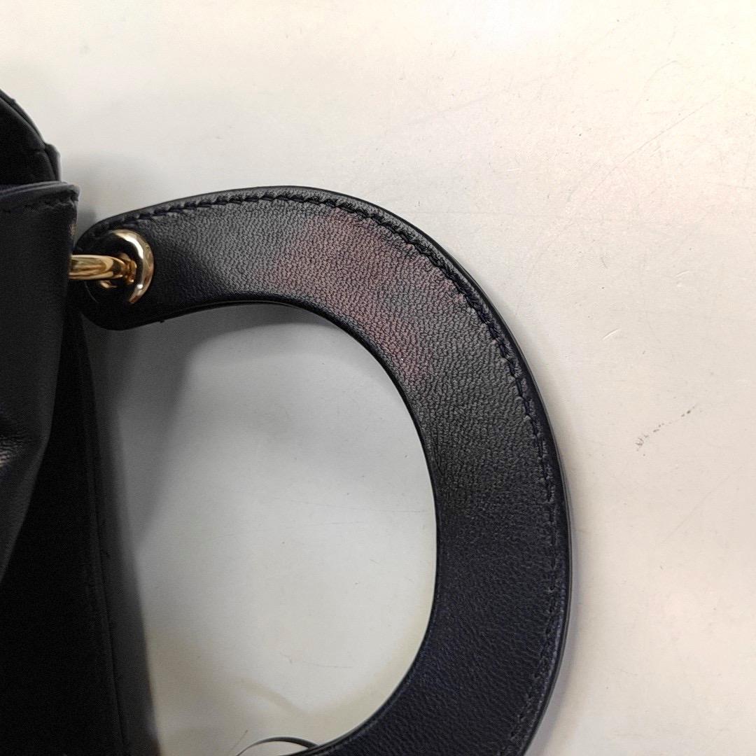 Lady Dior Mini Navy Lambskin Leather Gold Hardware Chain Strap For Sale 9