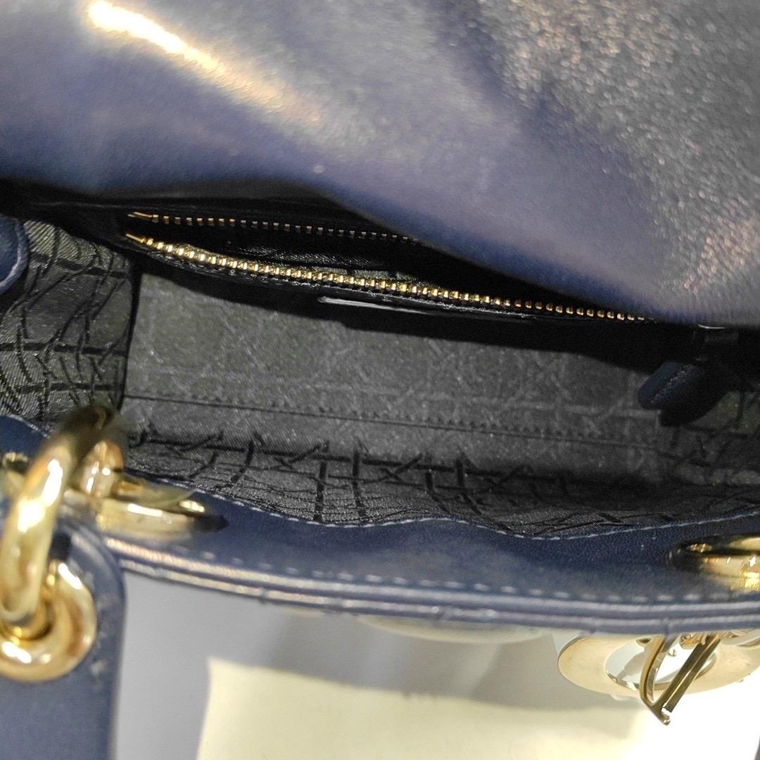 Lady Dior Mini Navy Lambskin Leather Gold Hardware Chain Strap For Sale 2