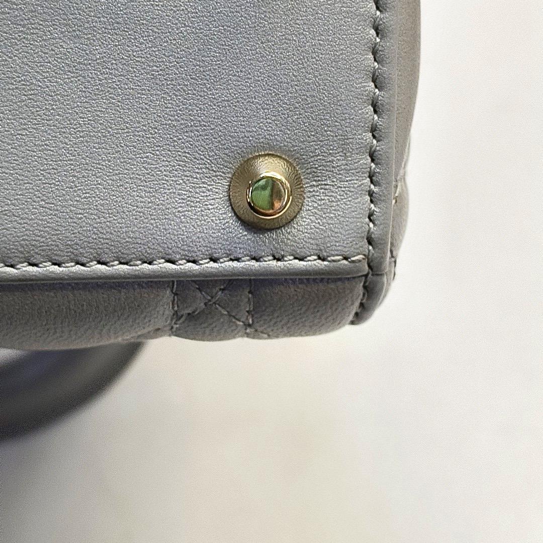 Lady Dior Mini Pearlescent Grey Lambskin Leather Gold Hardware Chain Strap For Sale 11