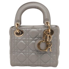 Lady Dior Mini Pearlescent Grey Lambskin Leather Gold HW Chain Strap