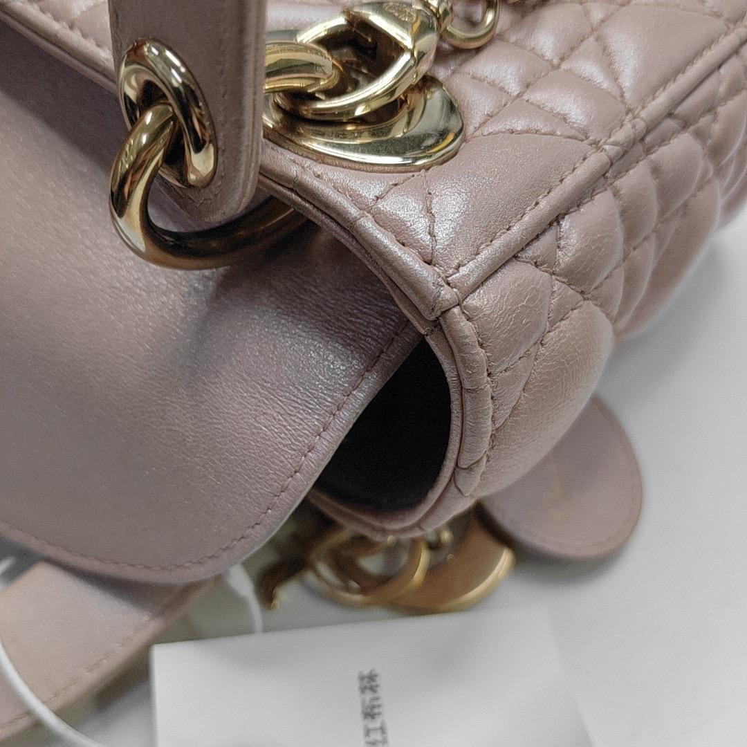 Lady Dior Mini Pearlescent Pink Lambskin Leather Gold HW Chain Strap For Sale 5