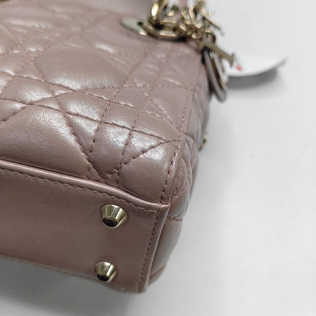 Lady Dior Mini Pearlescent Pink Lambskin Leather Gold HW Chain Strap For Sale 6