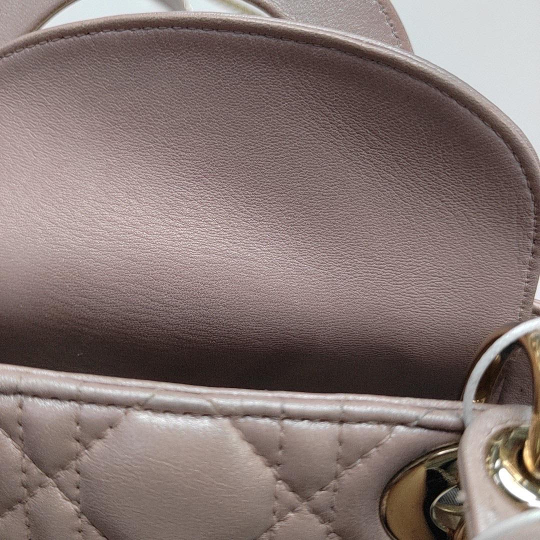 Lady Dior Mini Pearlescent Pink Lambskin Leather Gold HW Chain Strap For Sale 7