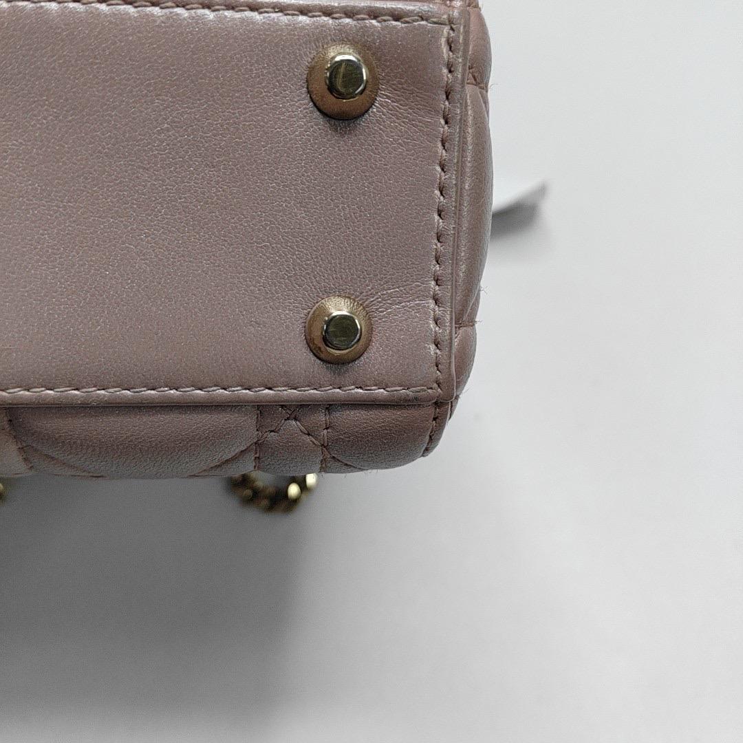 Lady Dior Mini Pearlescent Pink Lambskin Leather Gold HW Chain Strap For Sale 8