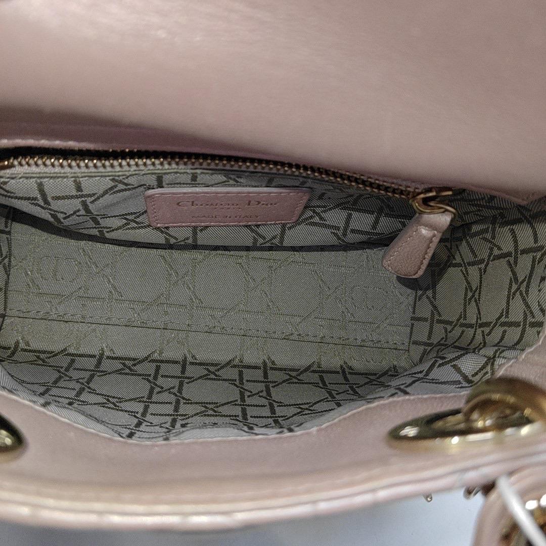 Lady Dior Mini Pearlescent Pink Lambskin Leather Gold HW Chain Strap For Sale 12
