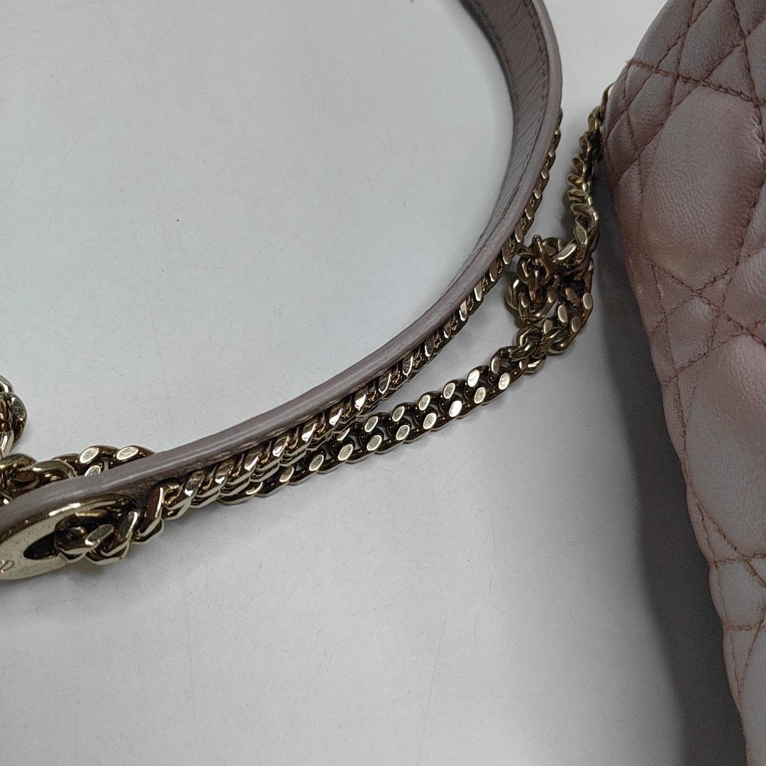 Lady Dior Mini Pearlescent Pink Lambskin Leather Gold HW Chain Strap For Sale 13