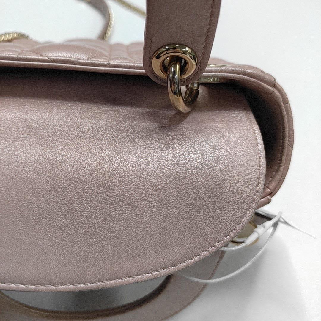 Women's Lady Dior Mini Pearlescent Pink Lambskin Leather Gold HW Chain Strap For Sale
