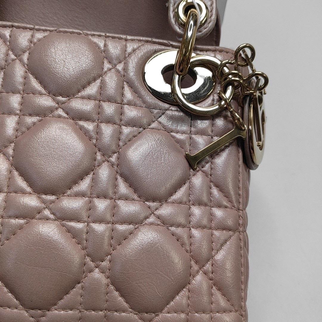 Lady Dior Mini Pearlescent Pink Lambskin Leather Gold HW Chain Strap For Sale 3