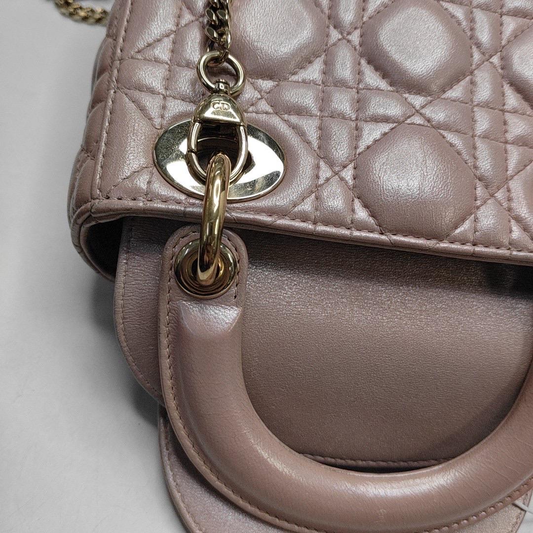Lady Dior Mini Pearlescent Pink Lambskin Leather Gold HW Chain Strap For Sale 4