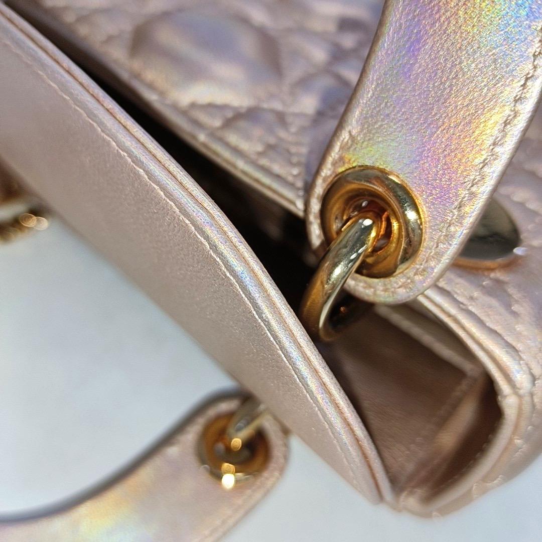 Lady Dior Mini Pink Irediscent and Metallic Cannage Lambskin Handbag For Sale 6