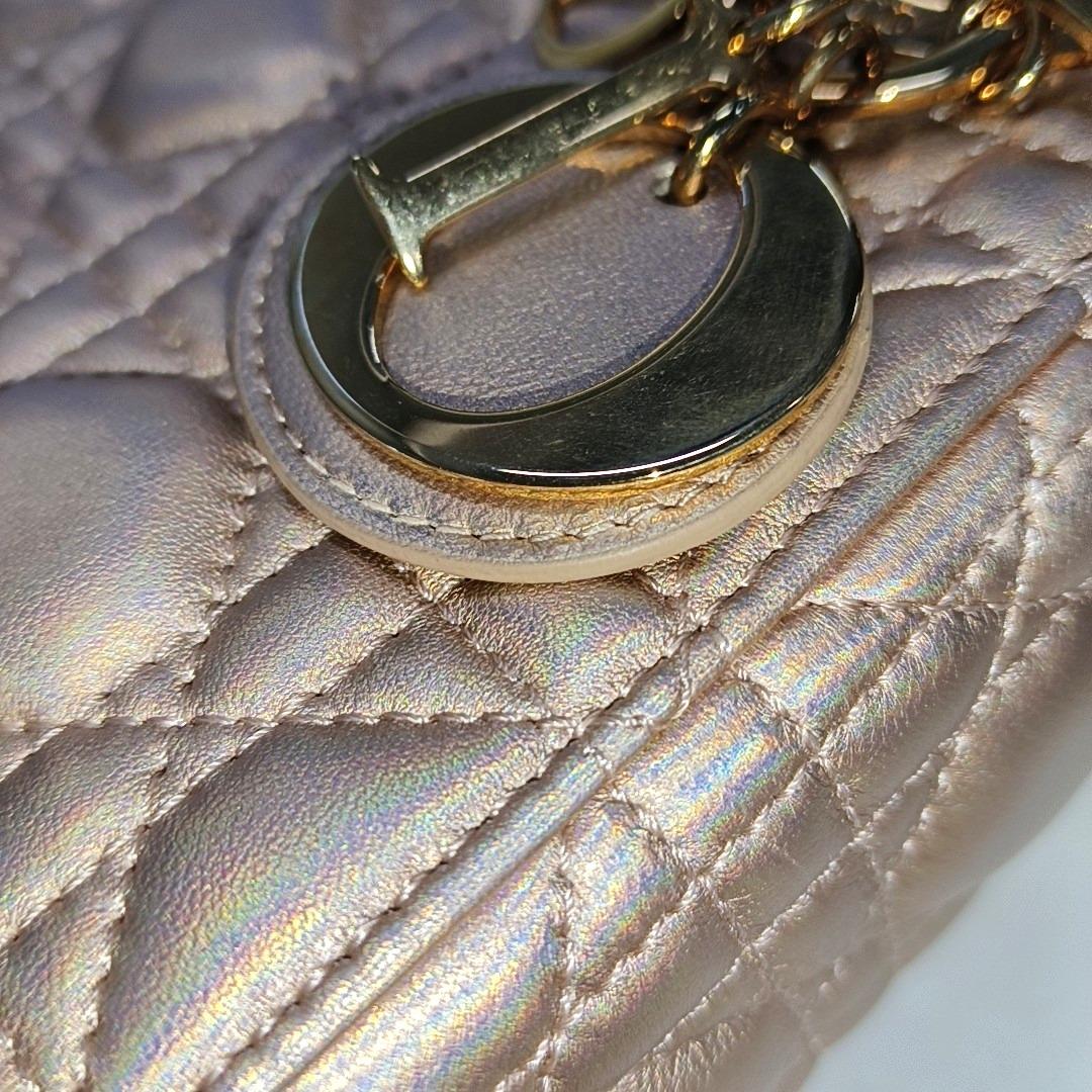 Lady Dior Mini Pink Irediscent and Metallic Cannage Lambskin Handbag 7