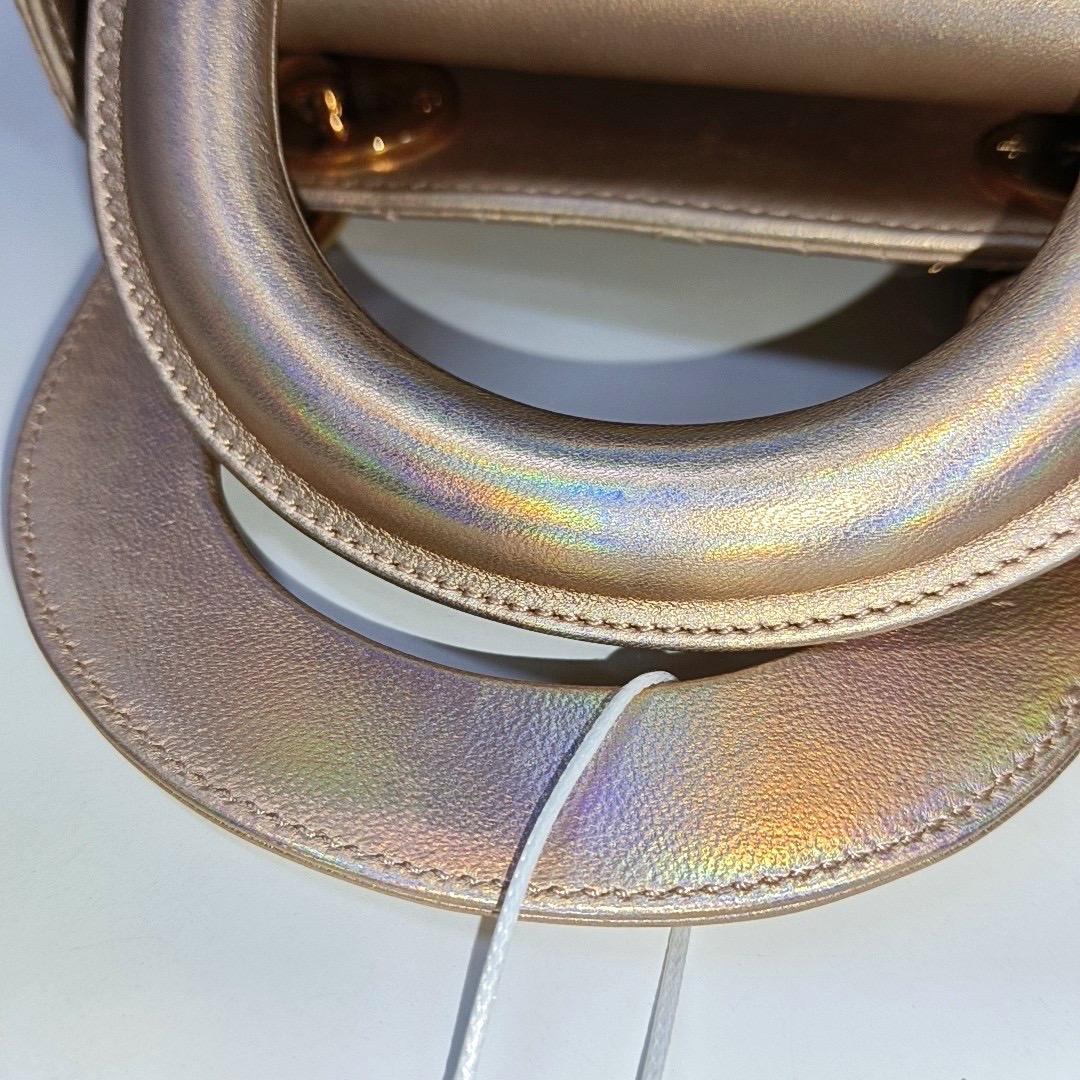 Lady Dior Mini Pink Irediscent and Metallic Cannage Lambskin Handbag For Sale 7