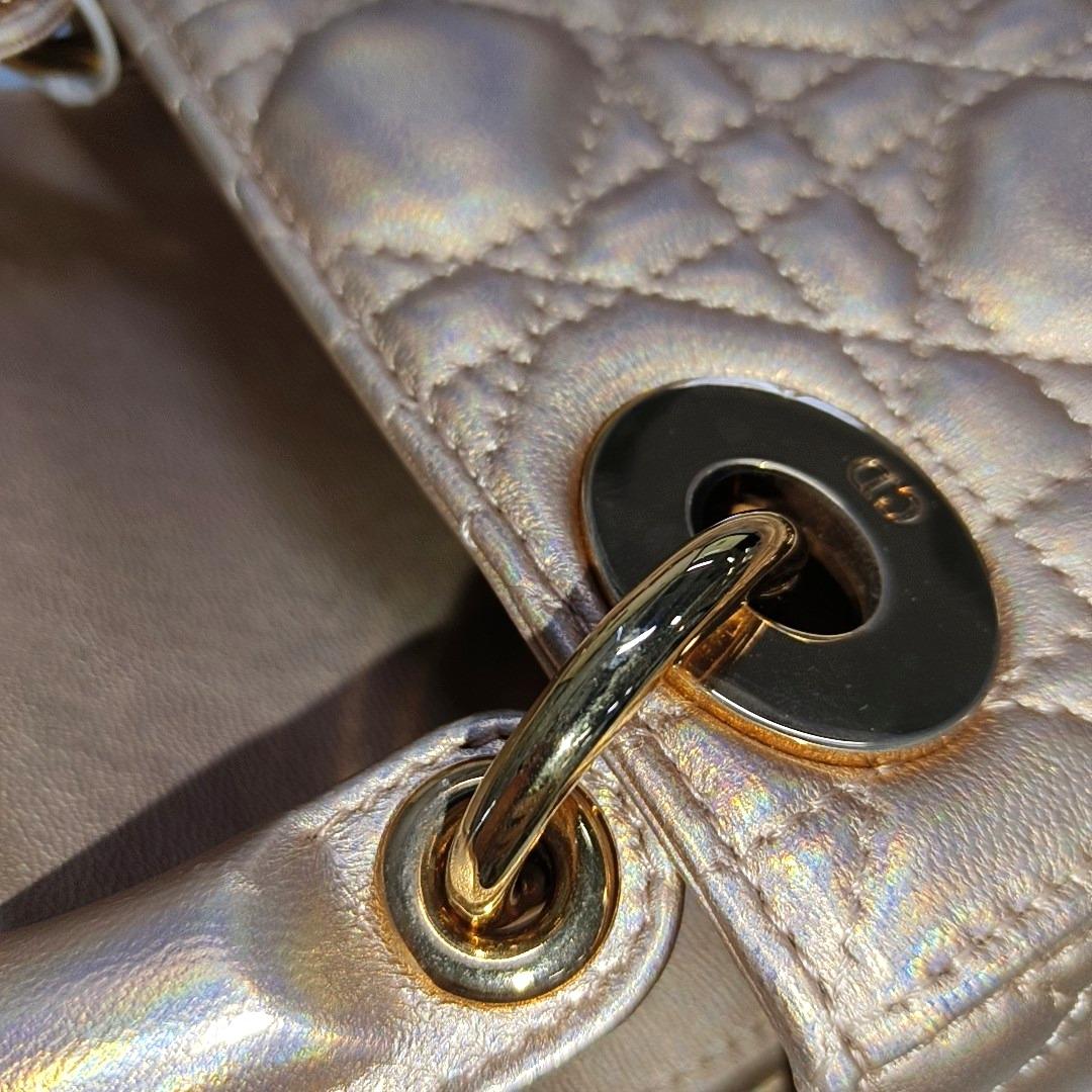 Lady Dior Mini Pink Irediscent and Metallic Cannage Lambskin Handbag 8