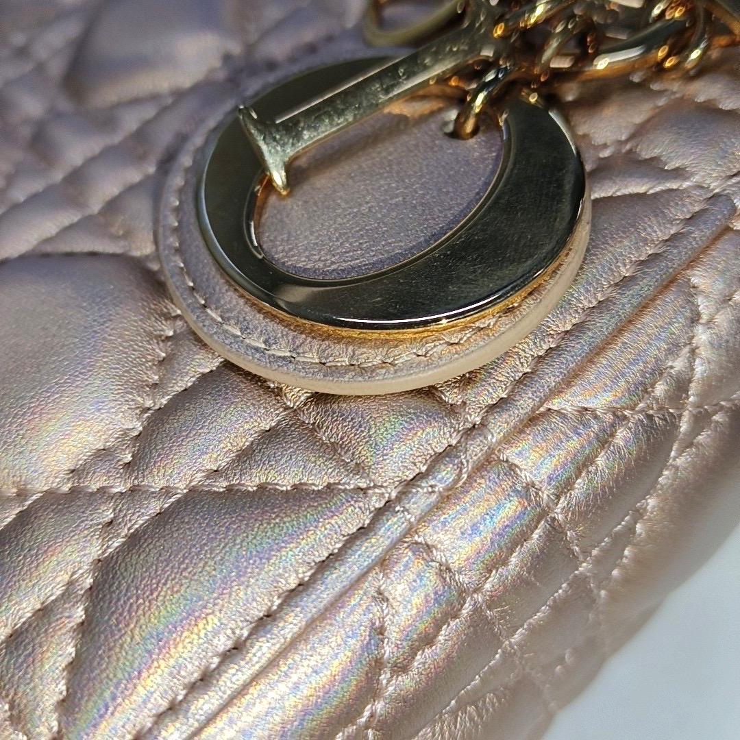 Lady Dior Mini Pink Irediscent and Metallic Cannage Lambskin Handbag For Sale 9