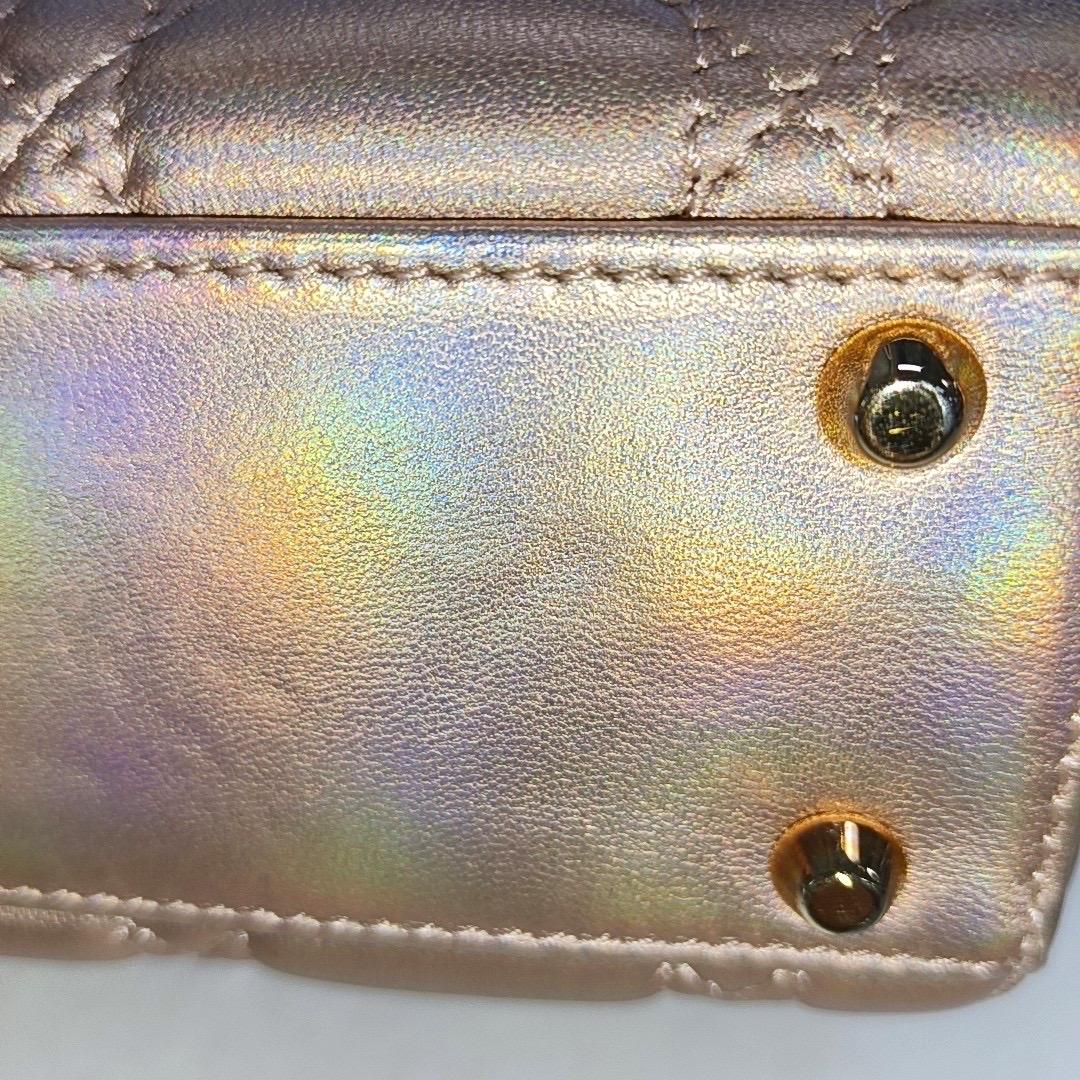Lady Dior Mini Pink Irediscent and Metallic Cannage Lambskin Handbag For Sale 10