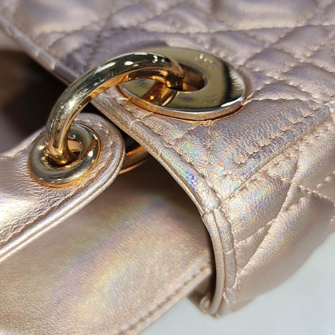 Lady Dior Mini Pink Irediscent and Metallic Cannage Lambskin Handbag For Sale 13