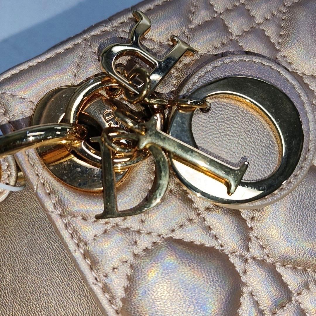 Lady Dior Mini Pink Irediscent and Metallic Cannage Lambskin Handbag For Sale 14