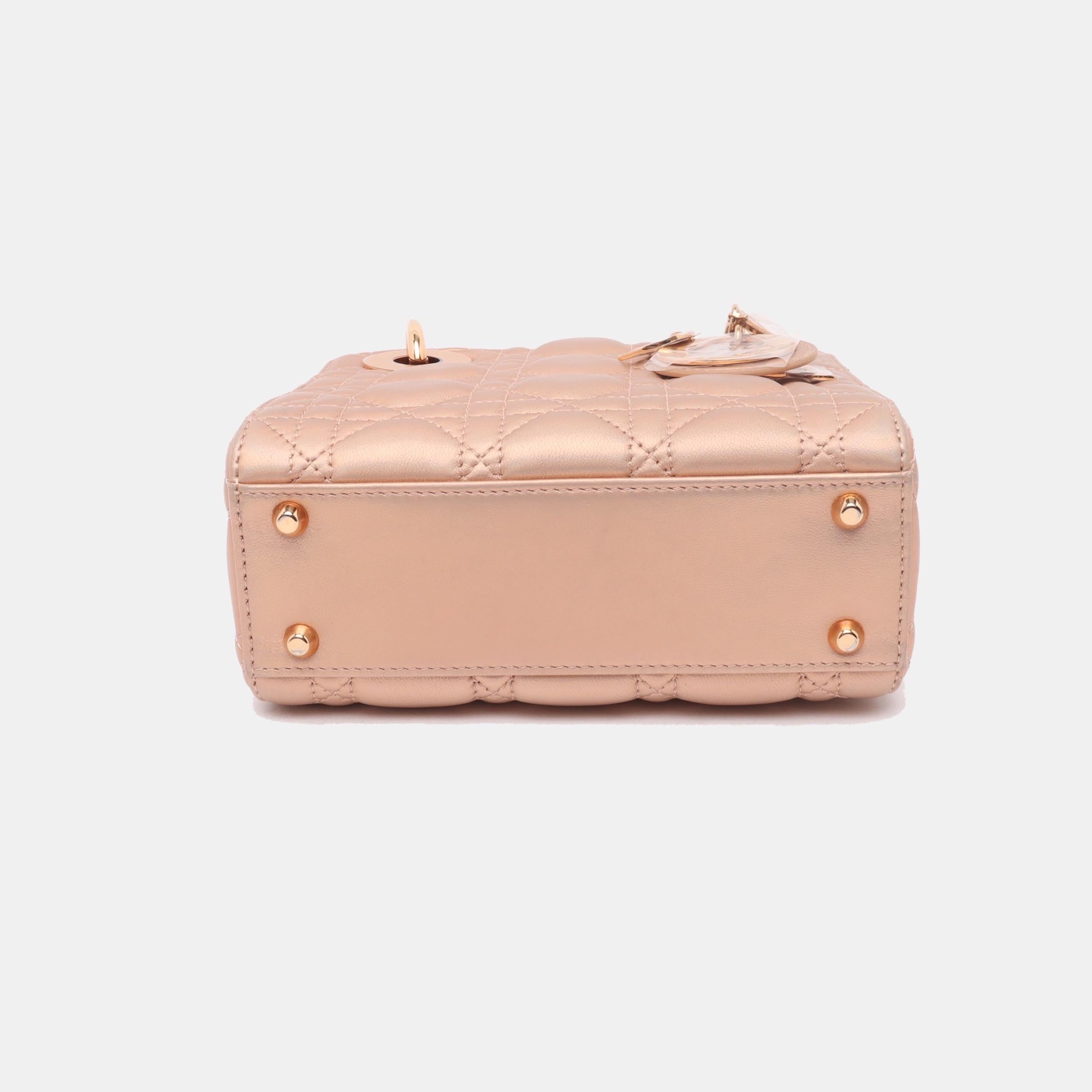 Women's Lady Dior Mini Pink Irediscent and Metallic Cannage Lambskin Handbag For Sale