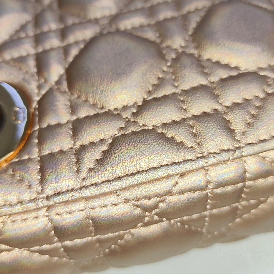 Lady Dior Mini Pink Irediscent and Metallic Cannage Lambskin Handbag 4
