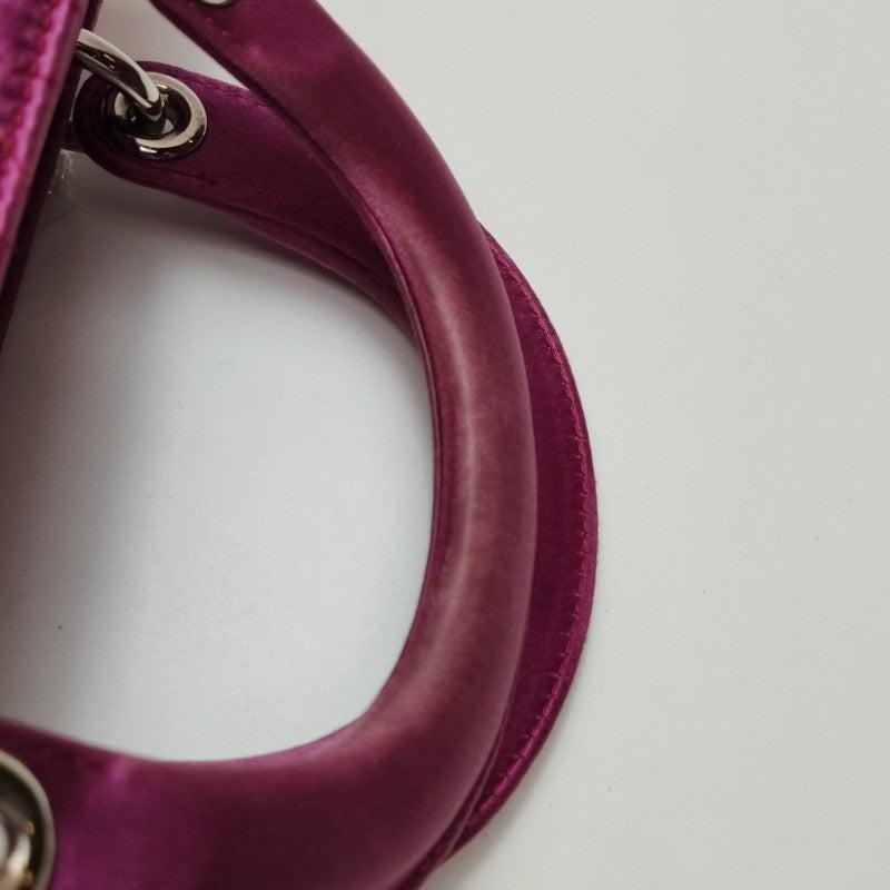 Lady Dior Mini Pink Silk with Silver Hardware For Sale 6