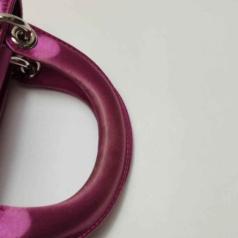 Lady Dior Mini Pink Silk with Silver Hardware For Sale 7