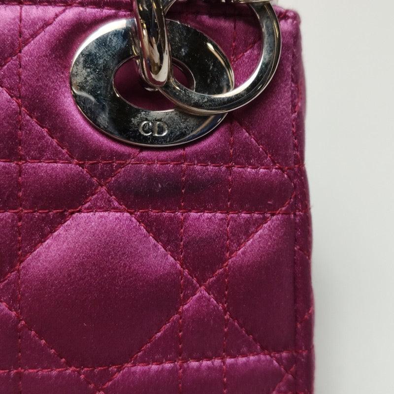 Lady Dior Mini Pink Silk with Silver Hardware For Sale 8