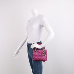 Lady Dior Mini Rosa Seide mit silberner Hardware von Lady Dior