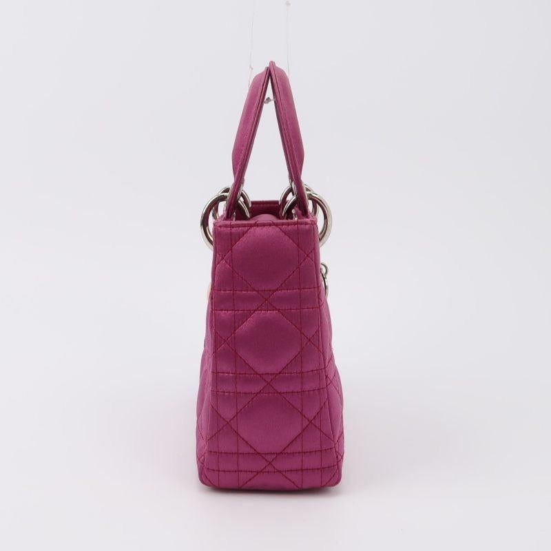 Brown Lady Dior Mini Pink Silk with Silver Hardware For Sale