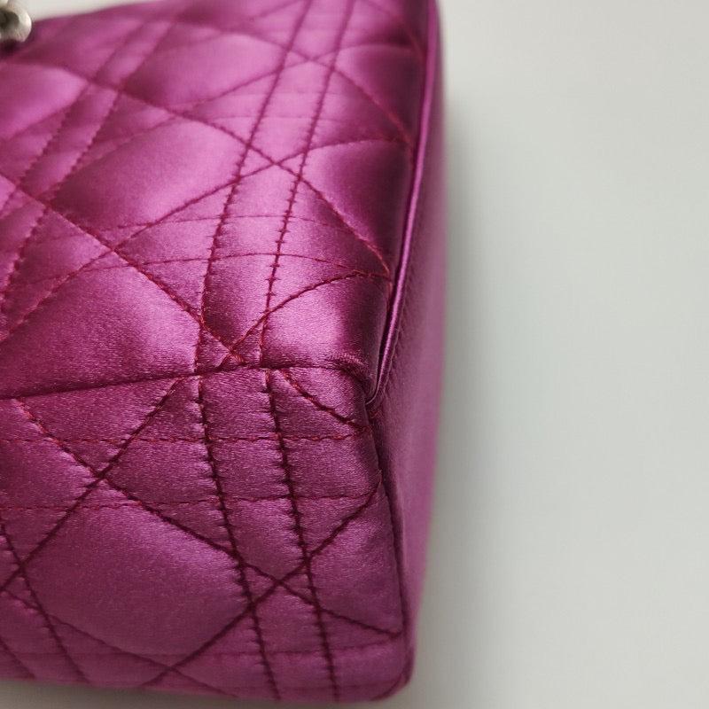 Lady Dior Mini Pink Silk with Silver Hardware For Sale 3