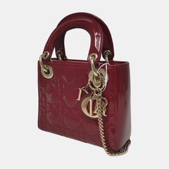Lady Dior Mini Red Burgundy Patent Leather Gold Chain Strap