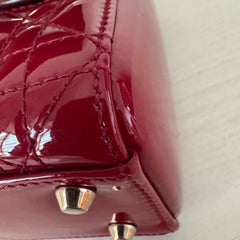 Lady Dior Mini Red Burgundy Patent Leather Gold HW Suede Interior Chain Strap