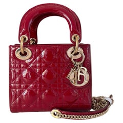 Lady Dior Mini Red Burgundy Patent Leather Gold HW Suede Interior Chain Strap