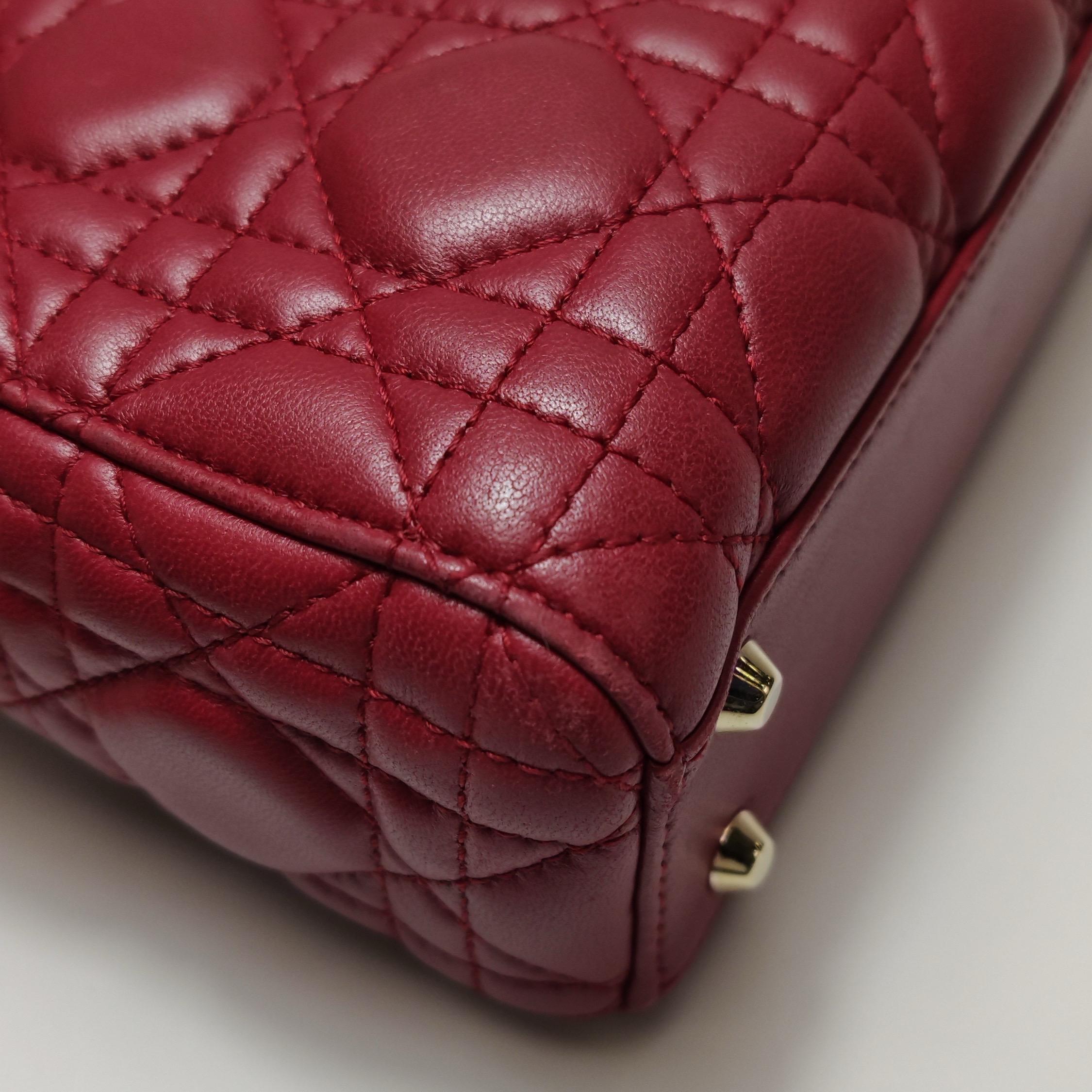 Lady Dior Mini Red Lambskin Leather Gold HW Chain Strap For Sale 3