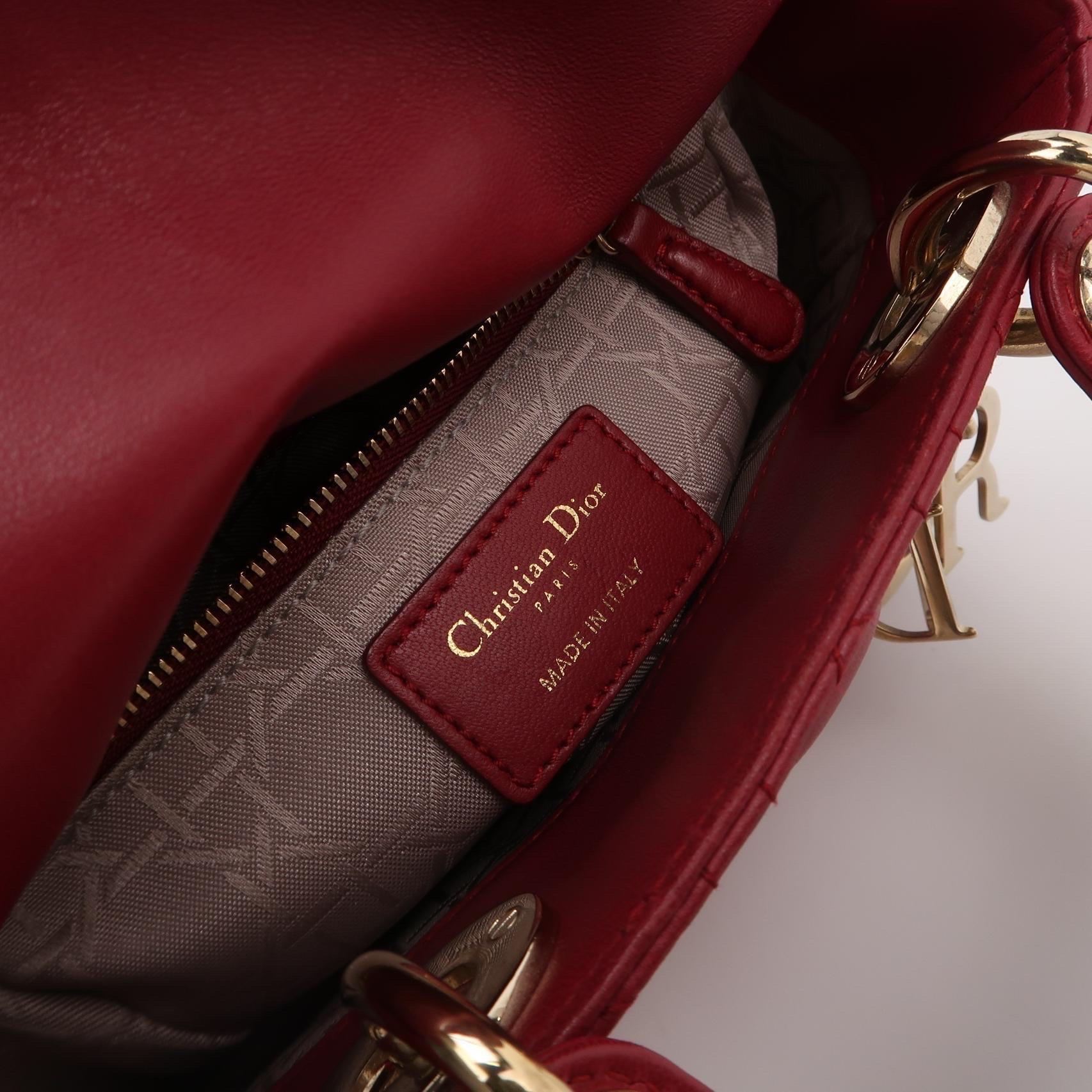 Lady Dior Mini Red Lambskin Leather Gold HW Chain Strap For Sale 4