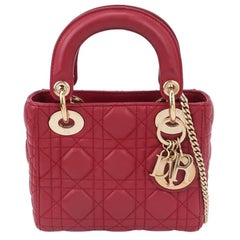 Lady Dior Mini Red Lambskin Leather Gold HW Chain Strap