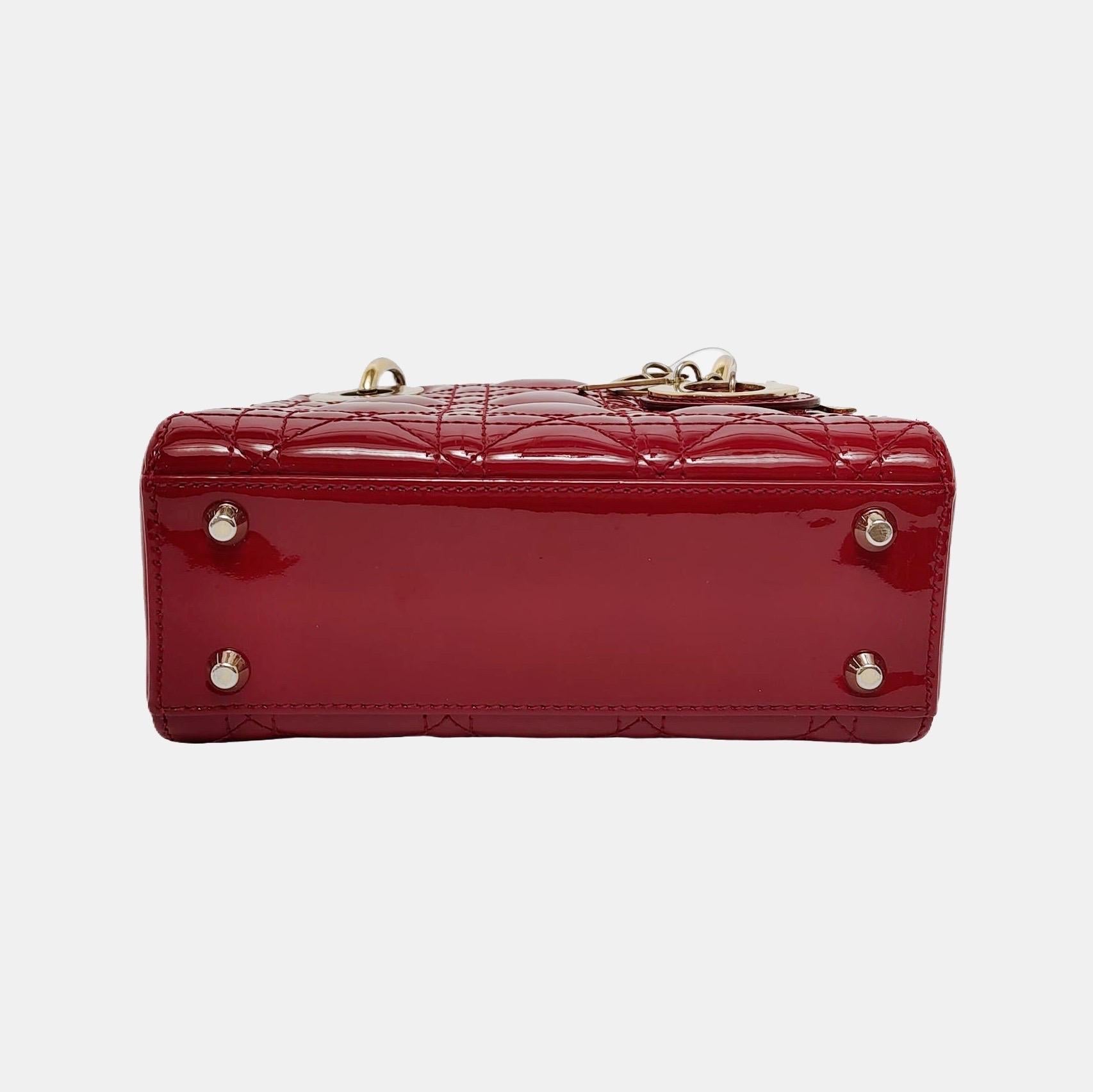 Lady Dior Mini Red Patent Leather Gold HW Chain Strap 6