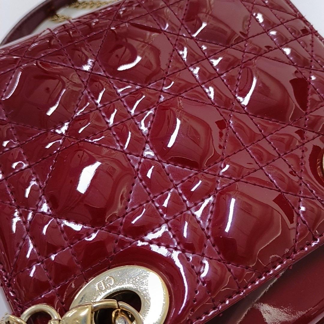 Lady Dior Mini Red Patent Leather Gold HW Chain Strap 7