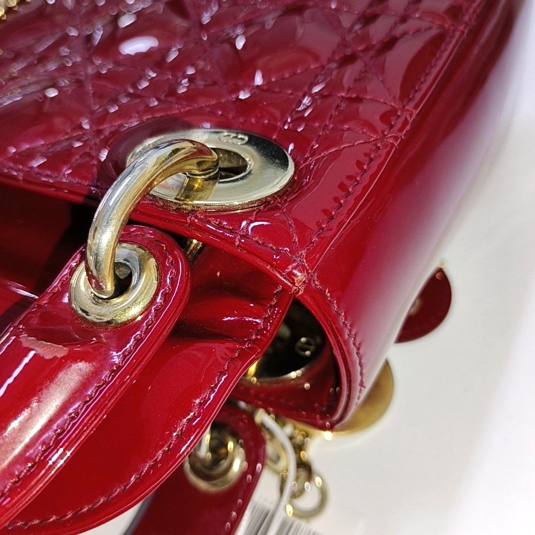 Lady Dior Mini Red Patent Leather Gold HW Chain Strap 11