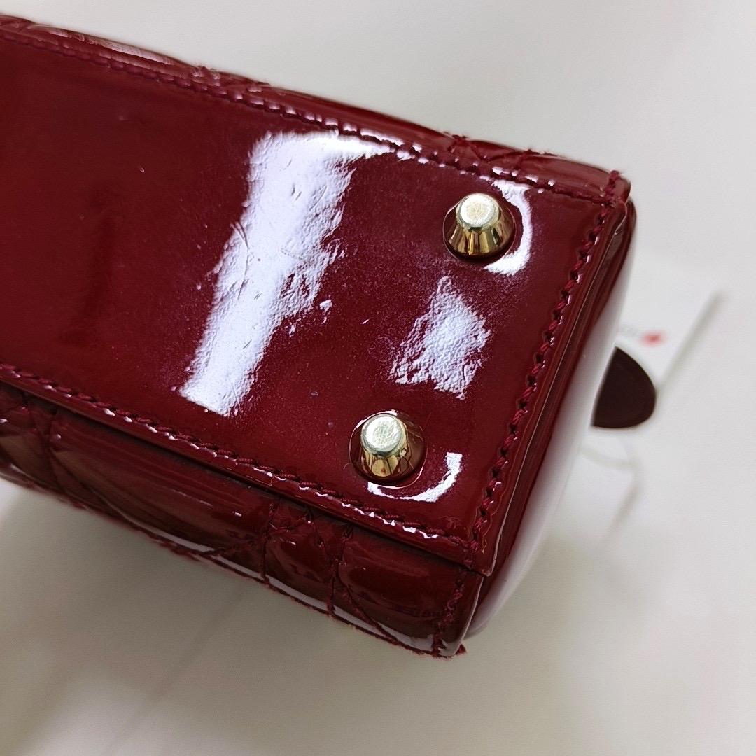 Lady Dior Mini Red Patent Leather Gold HW Chain Strap 12