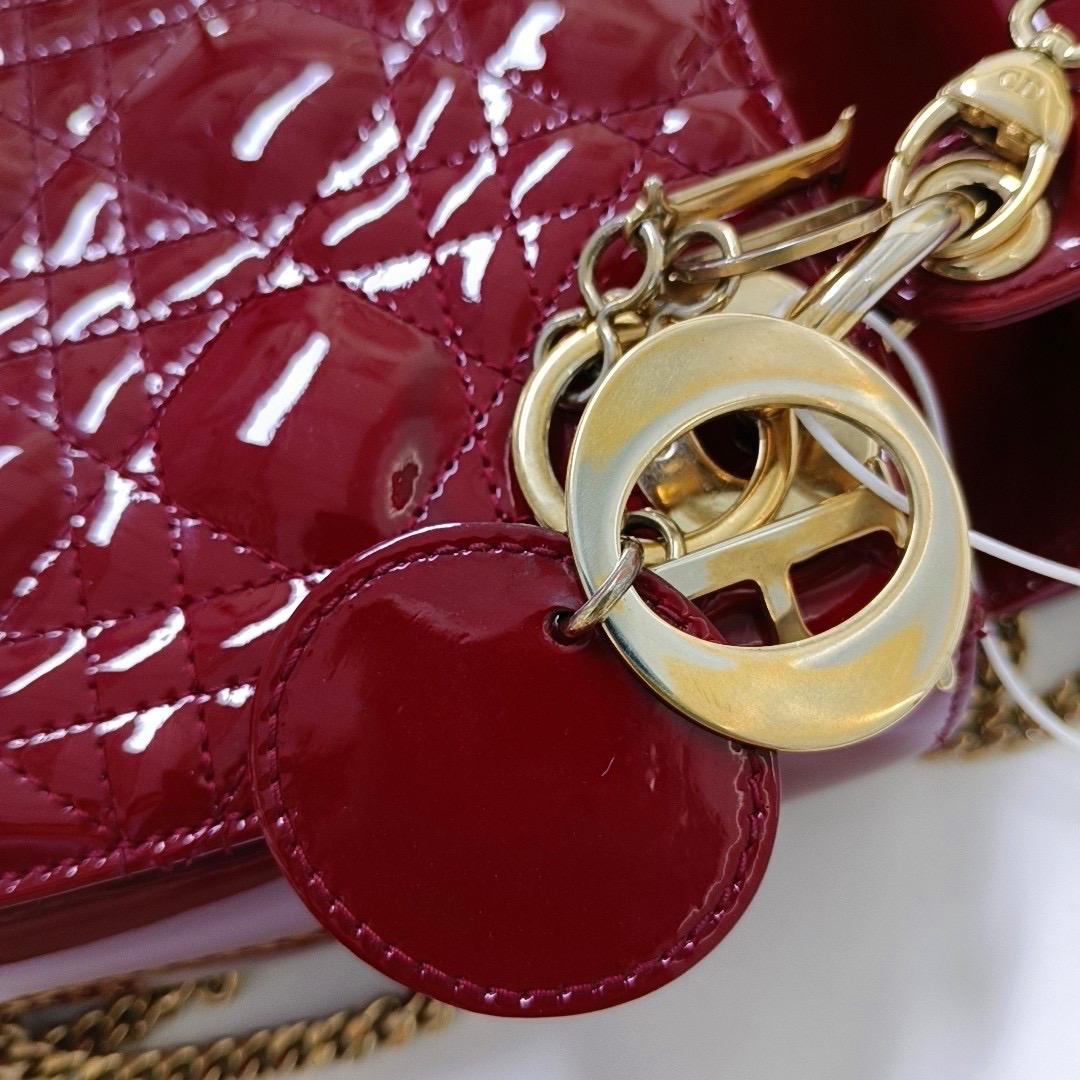 Lady Dior Mini Red Patent Leather Gold HW Chain Strap 16