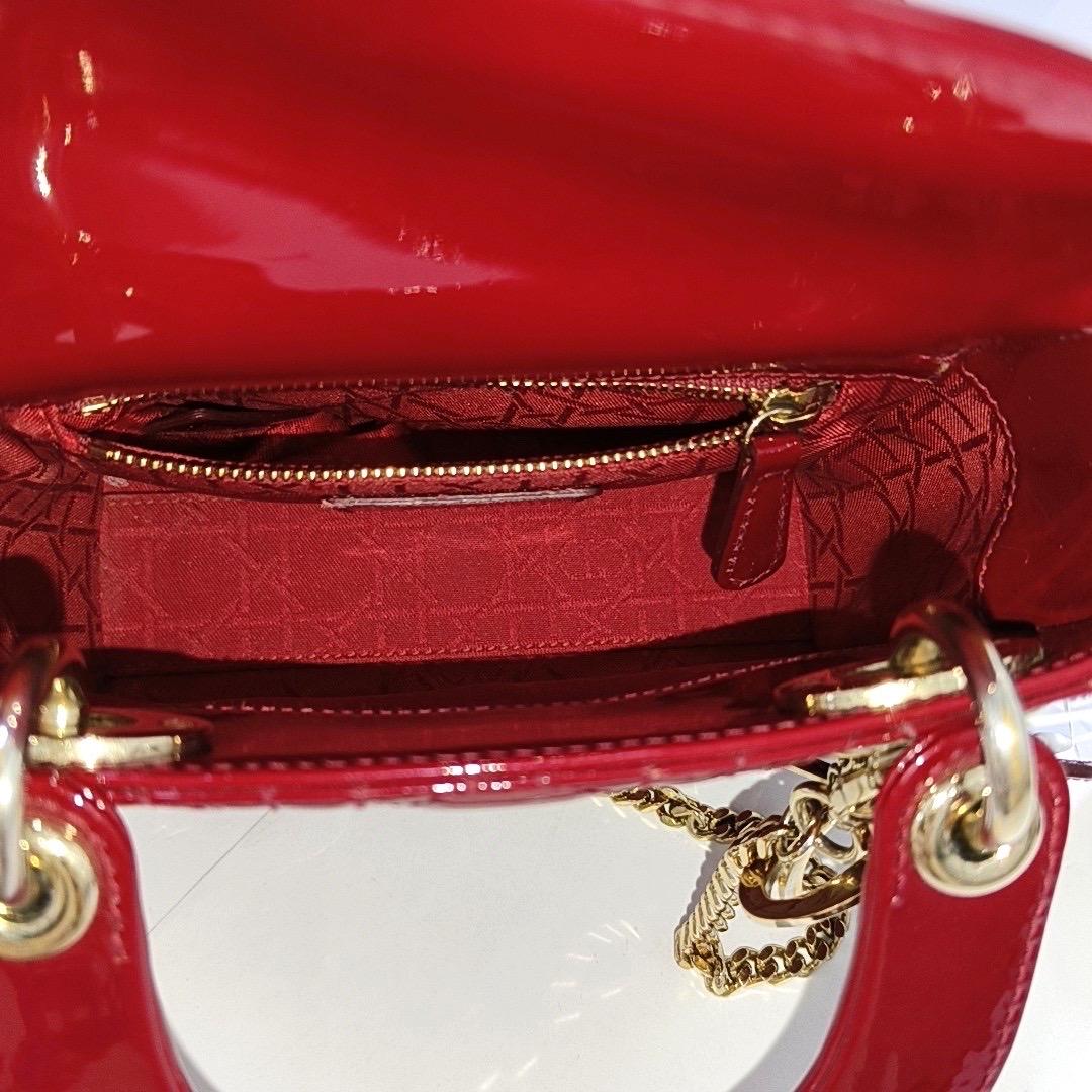 Lady Dior Mini Red Patent Leather Gold HW Chain Strap 1